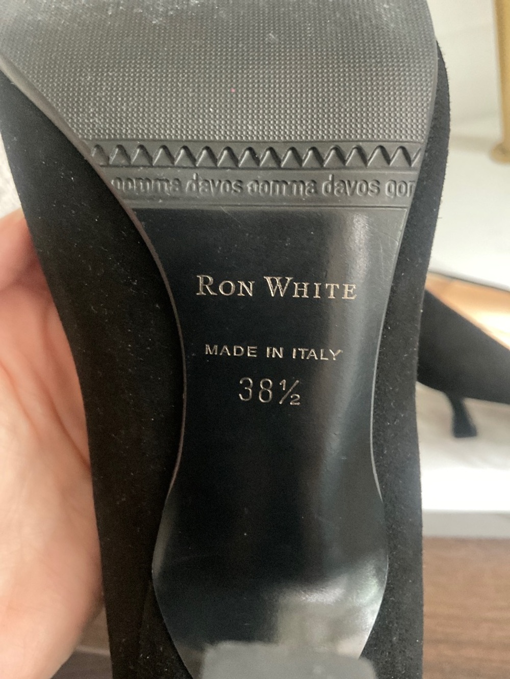 Ron White Black Suede Heels w/ Stone Flower Rope Detail - Picture 5 of 5